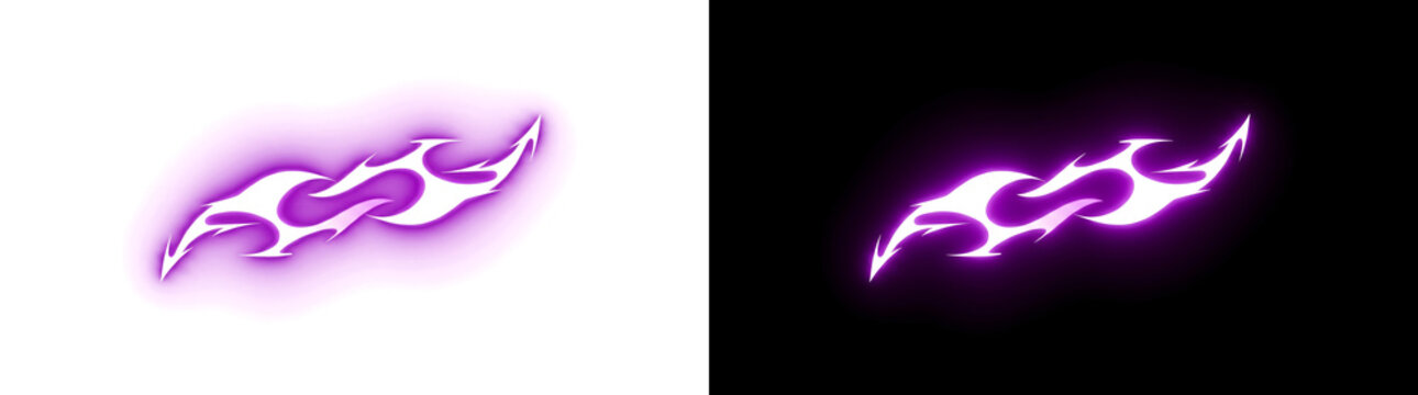 Purple tribal flame icon with glowing fire shape design in PNG, Transparent and Black Background Versions for creative use