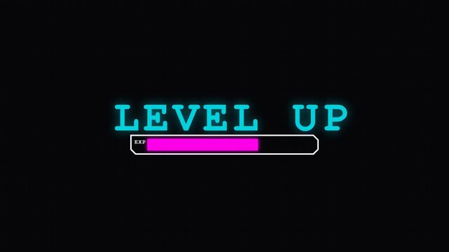 Retro arcade style video game level up animation loading bar against dark background.