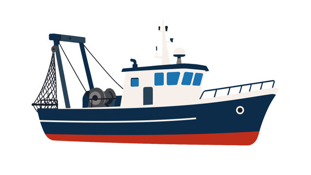 Blue fishing boat vector illustration isolated on white