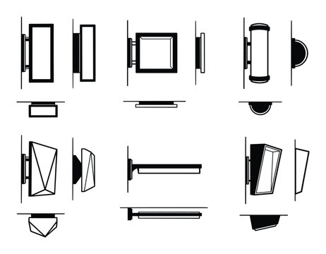 Architectural light boxes vector design set with various shapes shown from front, side, and bottom views