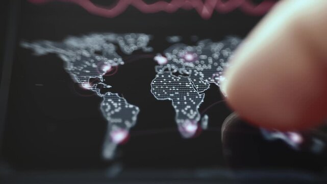 Dotted World Map With Glowing Ground Station Markers On Mission Control Display