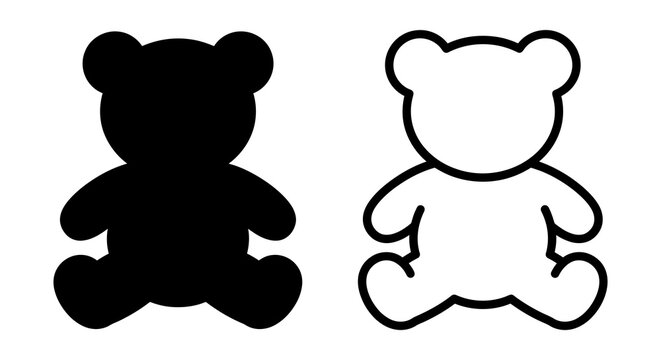 Teddy Bear Silhouette And Outline On A White Background Silhouette