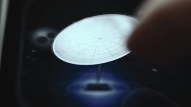 Rendered Parabolic Satellite Dish Antenna Glowing On Deep Space Communication Screen