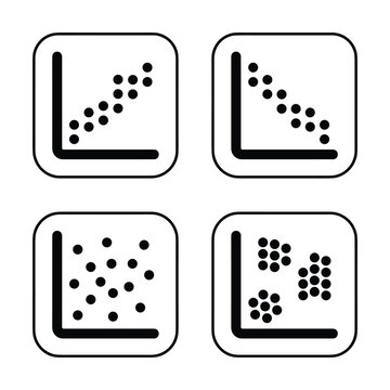 Minimalist black and white scatter plot icon set vector graphic for data analysis, statistical visualization