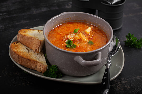 Comfort Food Bowl with Cabbage Soup and Fresh Parsley