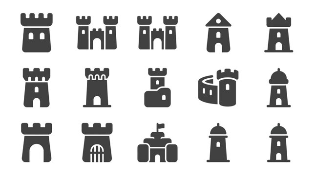 Medieval castle and fortress silhouettes for strategy games.