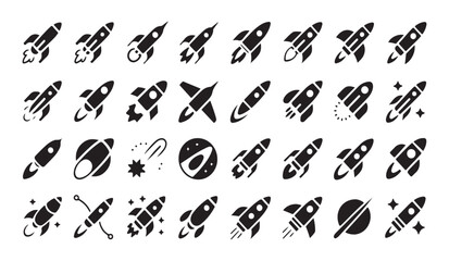 Collection of rocket ship icons for space exploration and science fiction themes. © Tamanna