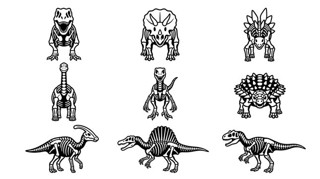 Minimalist dinosaur skeleton silhouettes for scientific graphics.