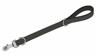 Obraz premium Premium Black Leather Dog Leash Vector Pet Walking Lead with Metal Hardware Isolated on White Background