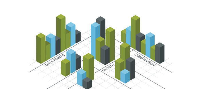 Isometric 3D Bar Chart Infographic for Data Analysis