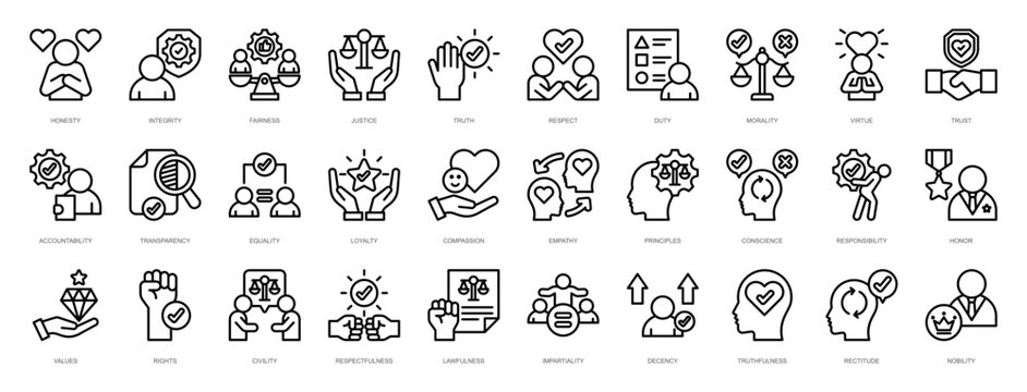 Ethics Icon Set Outline Style
