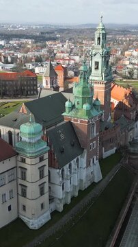 Aerial view of the Wawel royal Castle early morning at dawn. Cracow, Poland