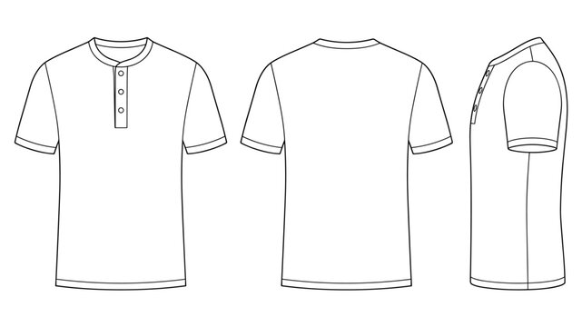 Men's henley neck t-shirt illustration (white / front back side)