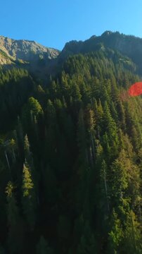 Flight along the mountain range by FPV Drone. Canada
