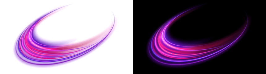 Abstract pink purple speed light circle with glowing motion lines ideal for design in PNG, Transparent and Black Background Versions for projects © Crafter