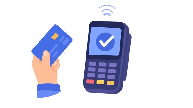 Wireless POS Terminal Credit Card Payment Concept Flat Vector Illustration with Hand Holding Card
