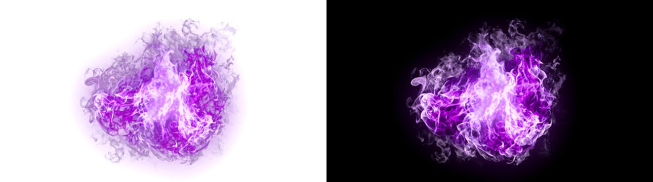 Purple fire flame burning with intense mystic heat ideal for design in PNG, Transparent and Black Background Versions for projects