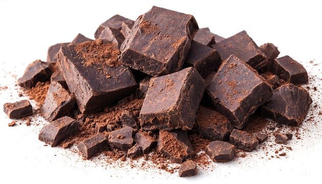 Pile of dark chocolate chunks and cocoa powder