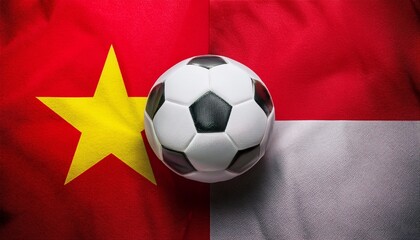 Fototapeta premium soccer ball between Vietnam flag and Indonesia flag