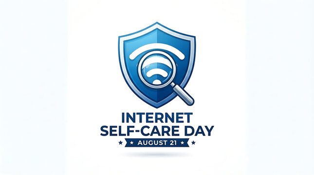 "INTERNET SELF-CARE DAY" and "AUGUST 21" below it on a white-to-light-blue gradient background.
