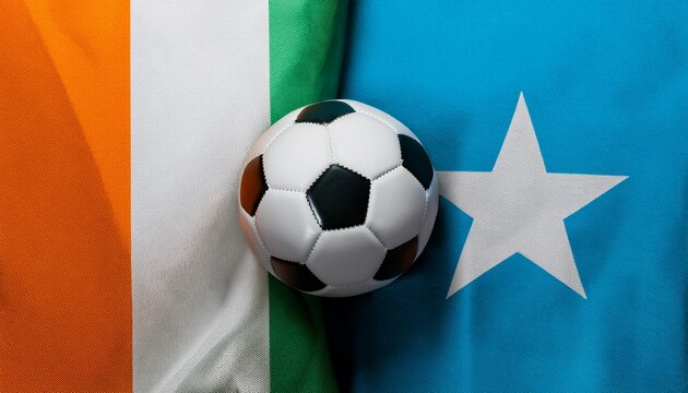 soccer ball between Ivory Coast flag and Somalia flag