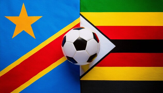 soccer ball between DR Congo flag and Zimbabwe flag