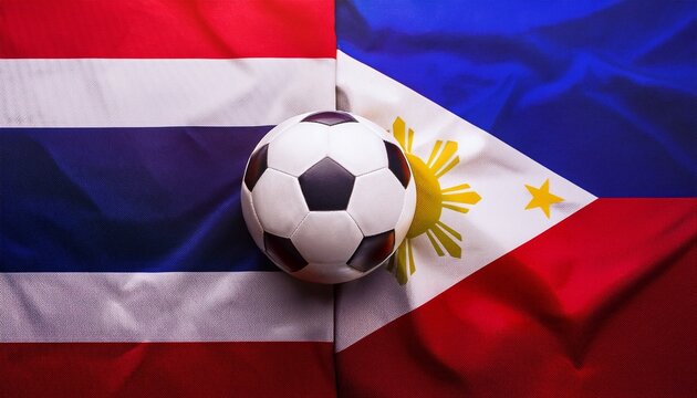 soccer ball between Thailand flag and Philippines flag