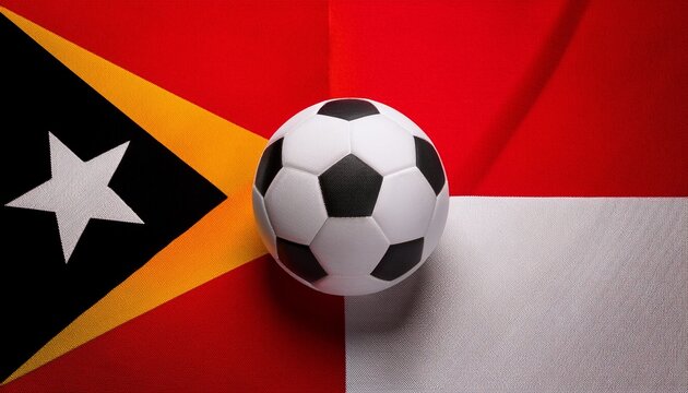 soccer ball between Timor Leste flag and Indonesia flag
