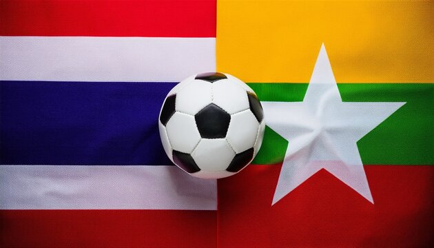 soccer ball between Thailand flag and Myanmar flag