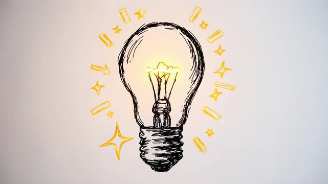 Lightbulb glowing with ideas against a textured background with calculations