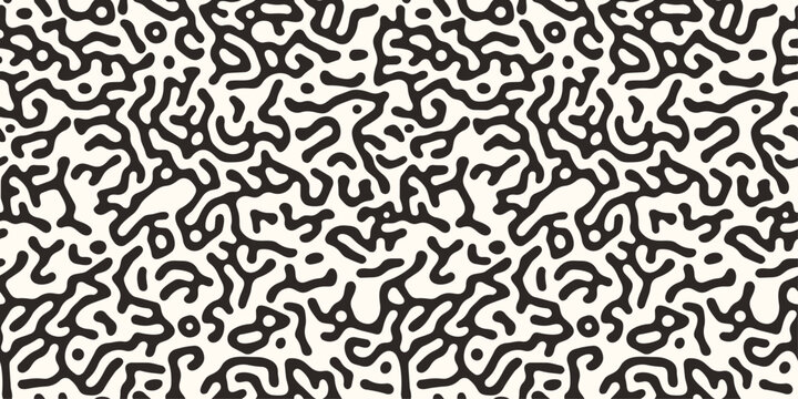 Seamless organic coral pattern. Black wiggly textured  fingerprint. Abstract turing design for modern backgrounds, textiles, wallpapers.