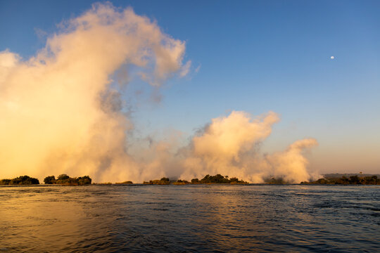edge of the Zambezi River as it tumbles into Victoria Falls, from the Zambian side, Africa