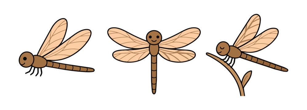 Cute set of dragonflies smiling in vector