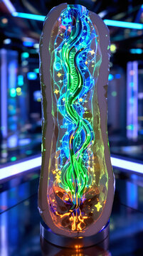 3D botanical stem cross-section revealing vascular transport system. Detailed plant anatomy structure showcasing xylem and phloem pathways for nutr...