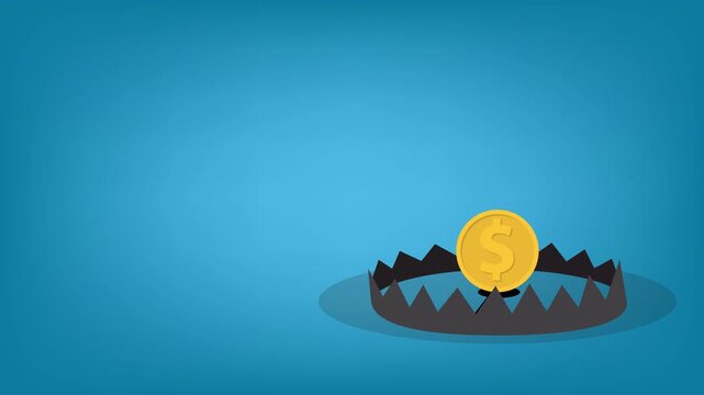 Financial Risk Concept with Dollar Coin in Bear Trap