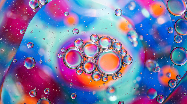 Vibrant abstract spheres with gradient colors and bubbles colorful