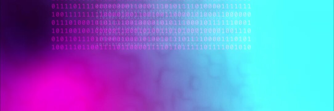 Magenta and cyan binary code background template animation