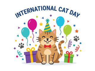Fototapeta premium International cat day celebration illustration