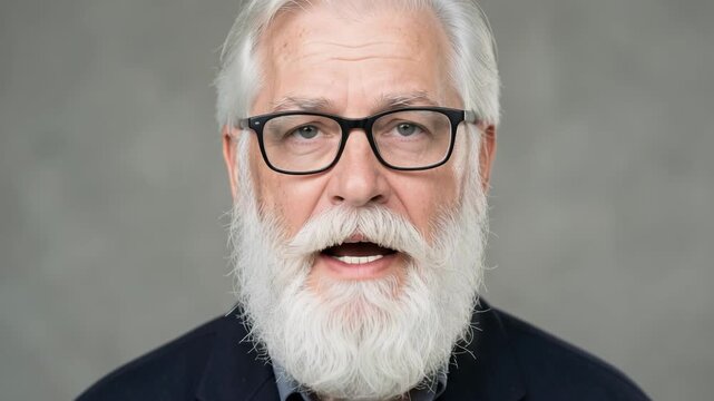 An older gentleman with a full white beard looking thoughtfully into the distance