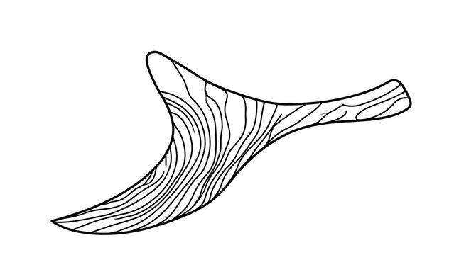 Abstract curved blade shape illustration white background.