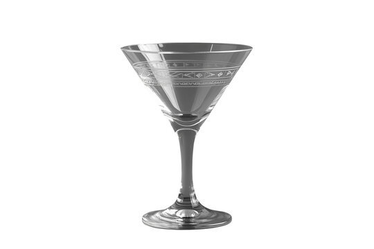 Decorative etched martini glass isolated on transparent background