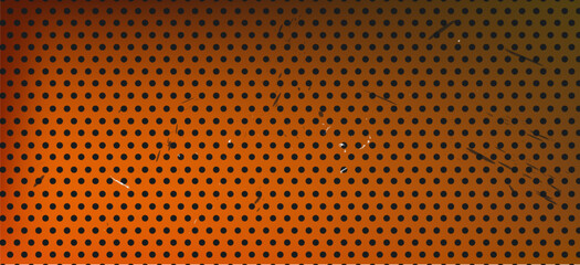 Obraz premium Metal mesh background with perforated plate texture, orange steel grate, holes, industrial grid design, speaker concepts. Mesh modern wallpaper or banner poster cover. Vector illustration.