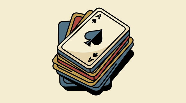 Retro deck of playing cards with ace of spades.