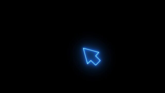 Neon glowing mouse cursor, mouse click or Pointer icon on the black background. glowing Mouse click, cursor symbol. Pointer cursor сomputer mouse icon 4k video animation.
