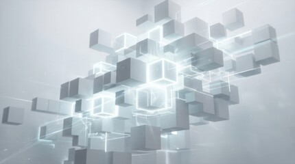 Fototapeta premium Abstract digital network of glowing cubes and lines in a futuristic concept