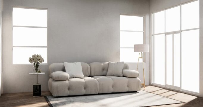 sofa and decoration japanese on Modern room interior wabisabi style.3D rendering
