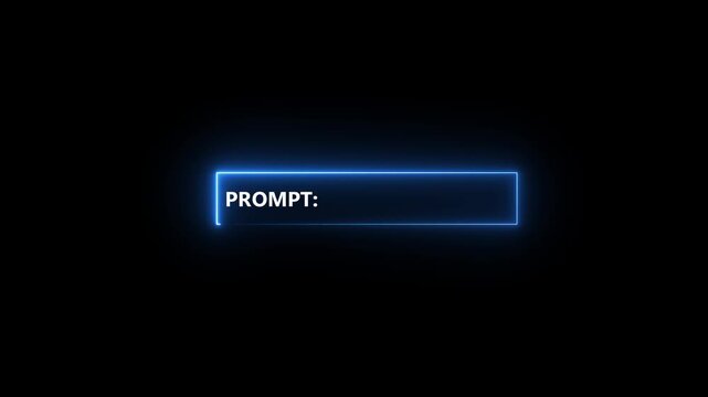 Neon outline text box with the word PROMPT in purple and a blinking cursor on a dark Generate title without using the word "Title:" before i animation on black background.