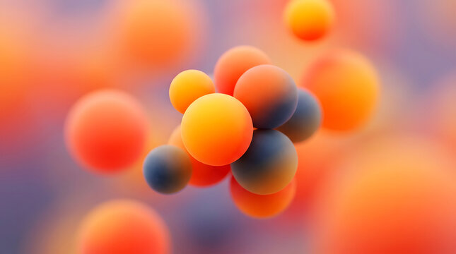 Vibrant orange and yellow spheres with black dots, abstract background