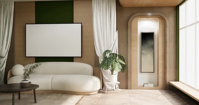 Interior, Cabinet in Modern Green empty room on Livingroom. 3d rendering 