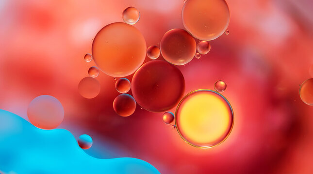 Vibrant red and orange gradient background, with circular cutouts, and scattered dots